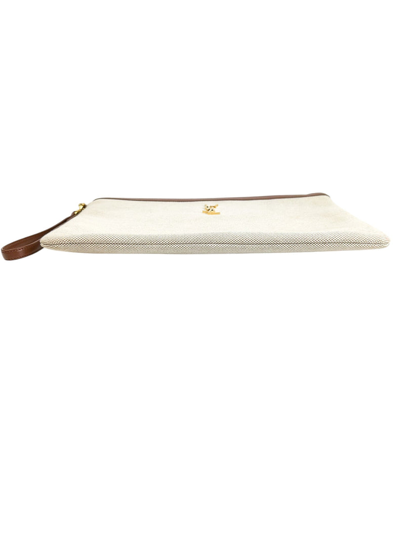 Saint Laurent Beige Monogram Holder Pouch Bag