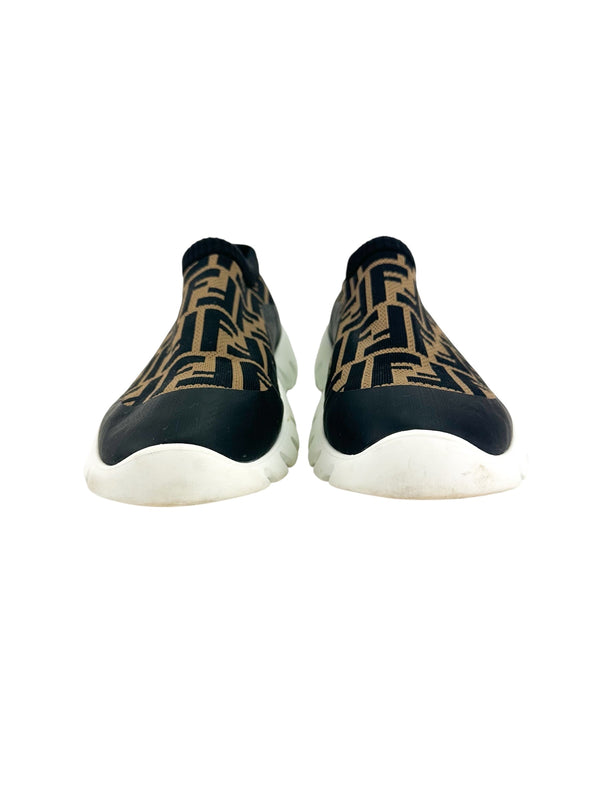 Fendi Brown Zucca FF Sock Sneakers Size 8