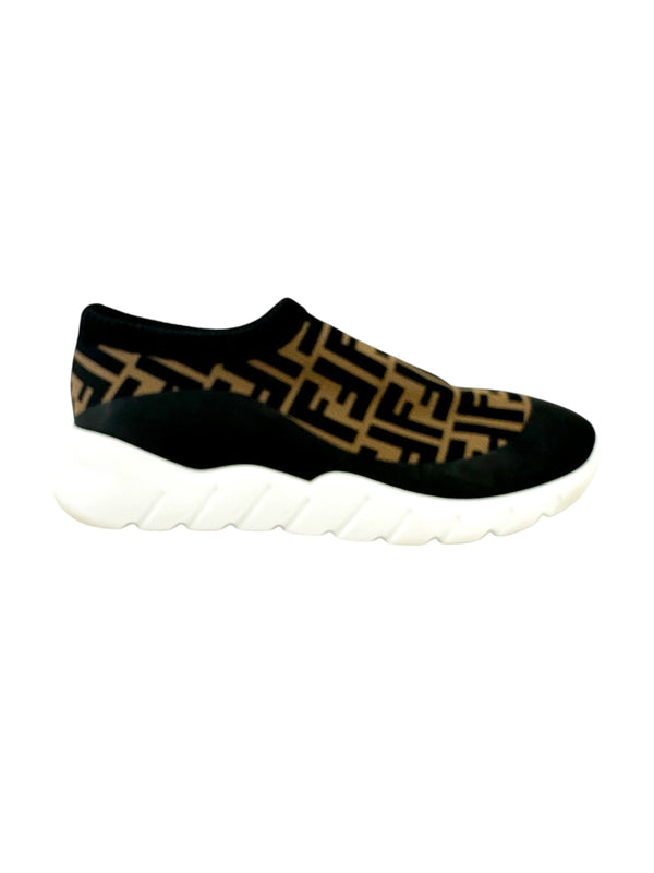 Fendi Brown Zucca FF Sock Sneakers Size 8