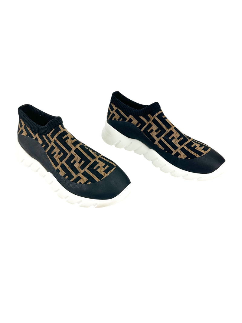 Fendi Brown Zucca FF Sock Sneakers Size 8