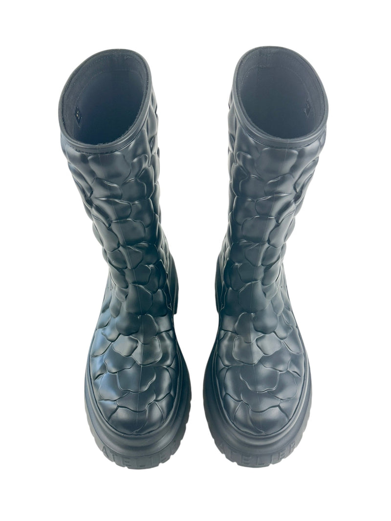 Valentino Black Rubber Rose Edition Rain Boots Size 37 Season 2 Consign
