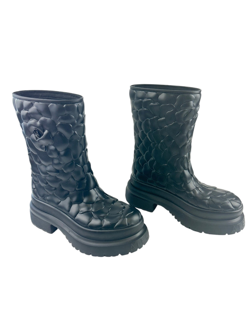 Valentino Black Rubber Rose Edition Rain Boots Size 37