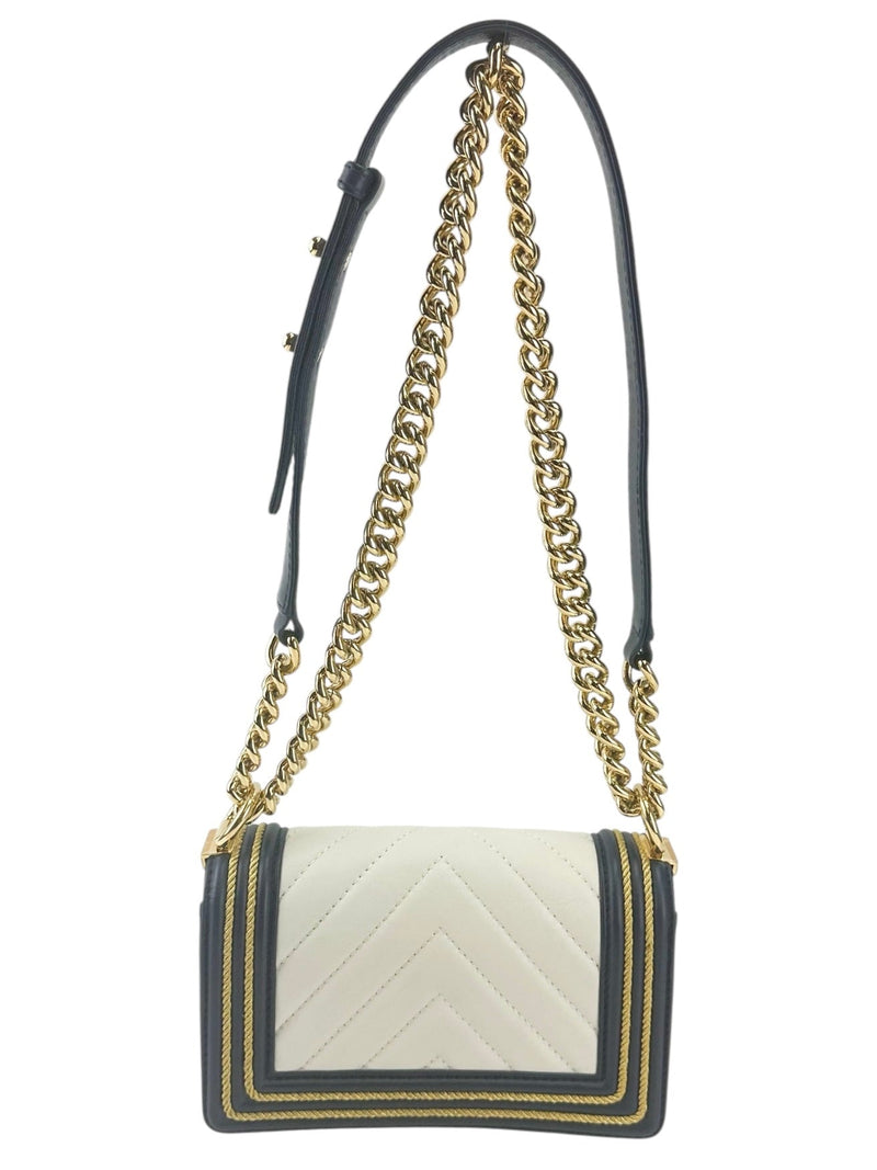 Chanel Blue and White Boy Flap Calfskin Small with Braided Detail Bag