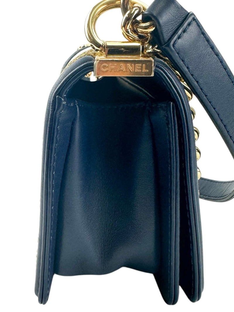 Chanel Blue and White Boy Flap Calfskin Small with Braided Detail Bag