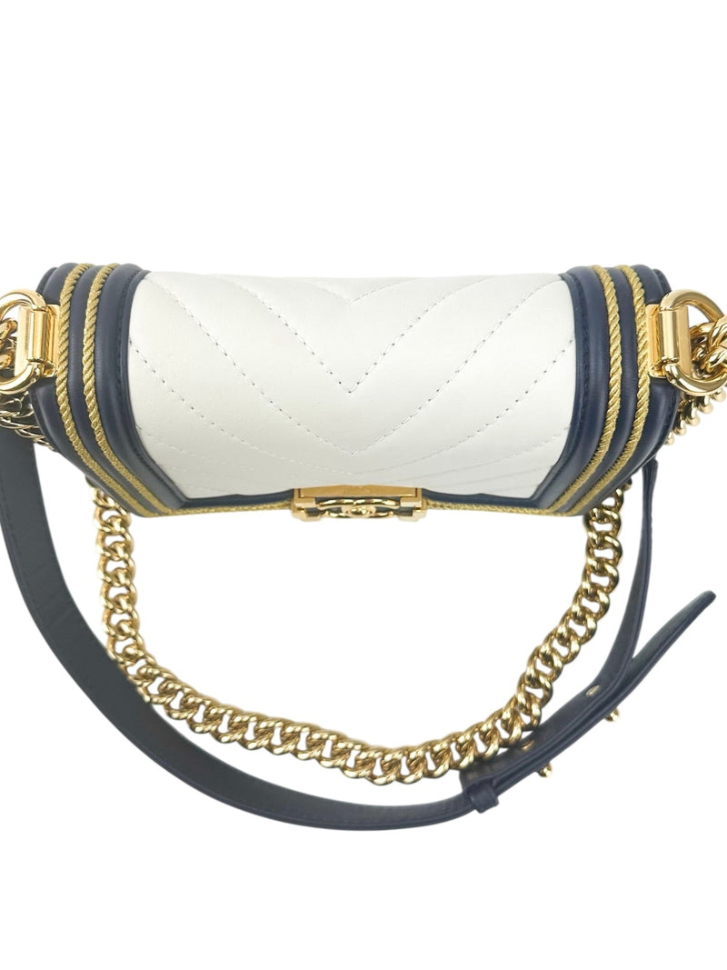 Chanel Blue and White Boy Flap Calfskin Small with Braided Detail Bag