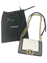 Chanel Blue and White Boy Flap Calfskin Small with Braided Detail Bag