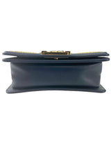 Chanel Blue and White Boy Flap Calfskin Small with Braided Detail Bag