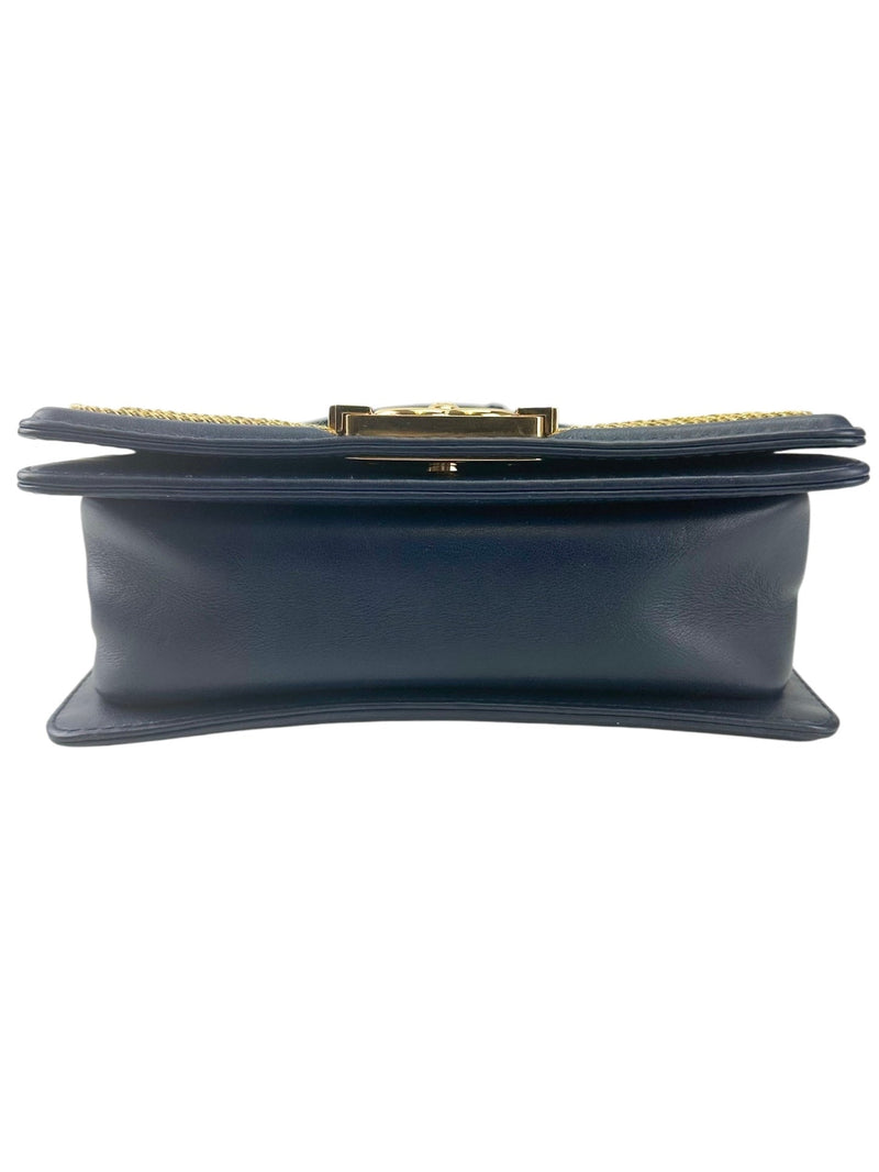 Chanel Blue and White Boy Flap Calfskin Small with Braided Detail Bag
