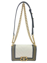 Chanel Blue and White Boy Flap Calfskin Small with Braided Detail Bag