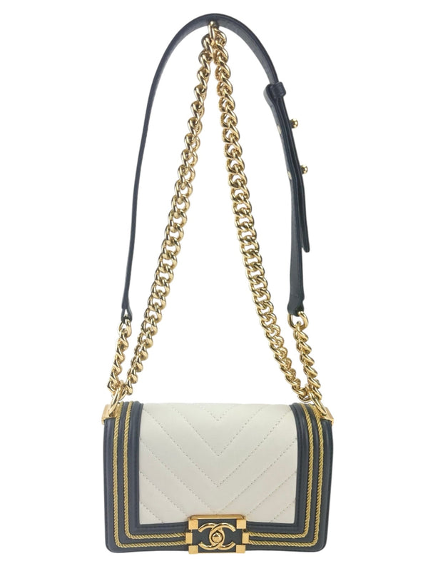 Chanel Blue and White Boy Flap Calfskin Small with Braided Detail Bag