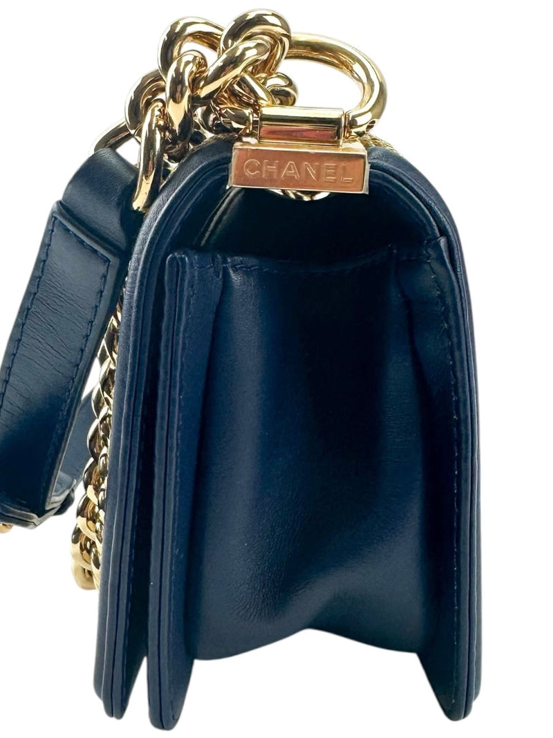 Chanel Blue and White Boy Flap Calfskin Small with Braided Detail Bag