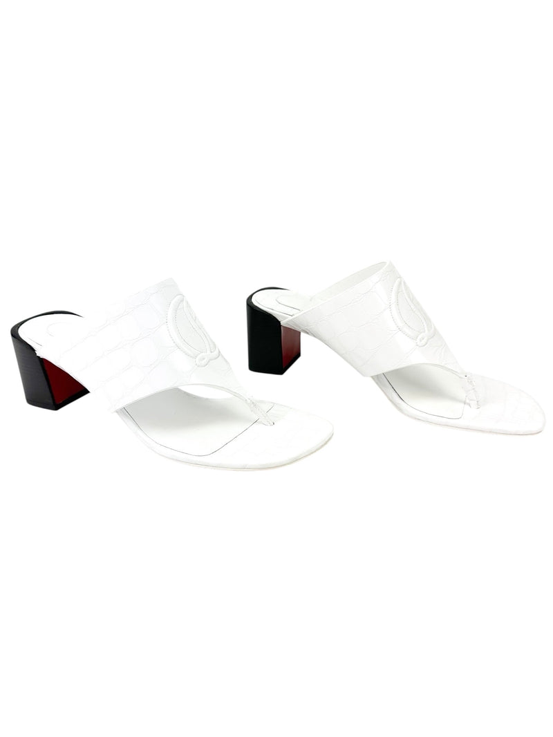 Christian Louboutin White Crocodile Embossed 55 Mule Sandals Size 39