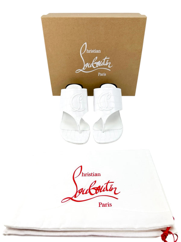 Christian Louboutin White Crocodile Embossed 55 Mule Sandals Size 39