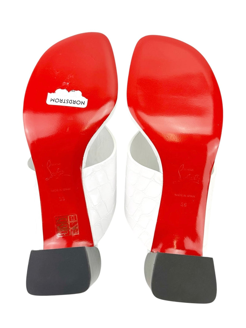 Christian Louboutin White Crocodile Embossed 55 Mule Sandals Size 39