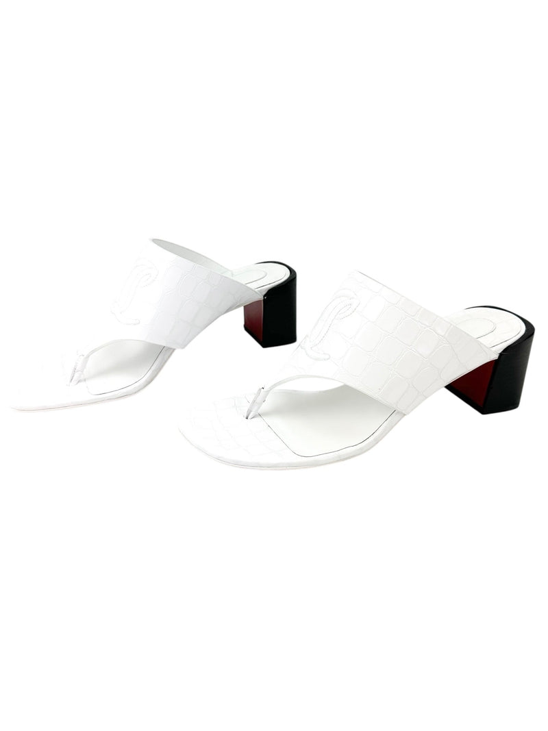 Christian Louboutin White Crocodile Embossed 55 Mule Sandals Size 39