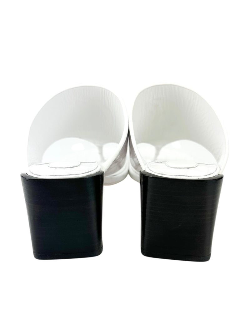 Christian Louboutin White Crocodile Embossed 55 Mule Sandals Size 39