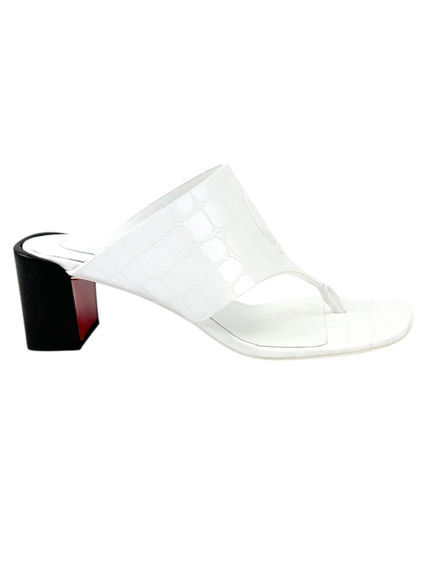Christian Louboutin White Crocodile Embossed 55 Mule Sandals Size 39