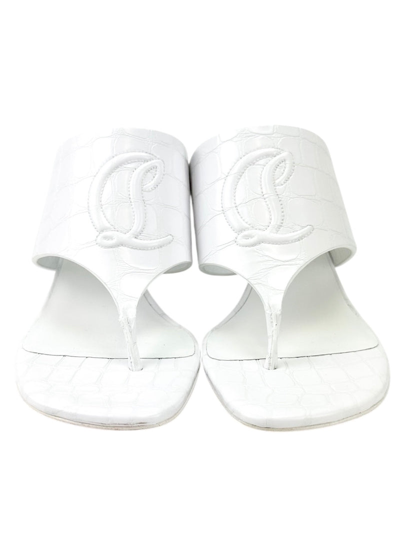 Christian Louboutin White Crocodile Embossed 55 Mule Sandals Size 39