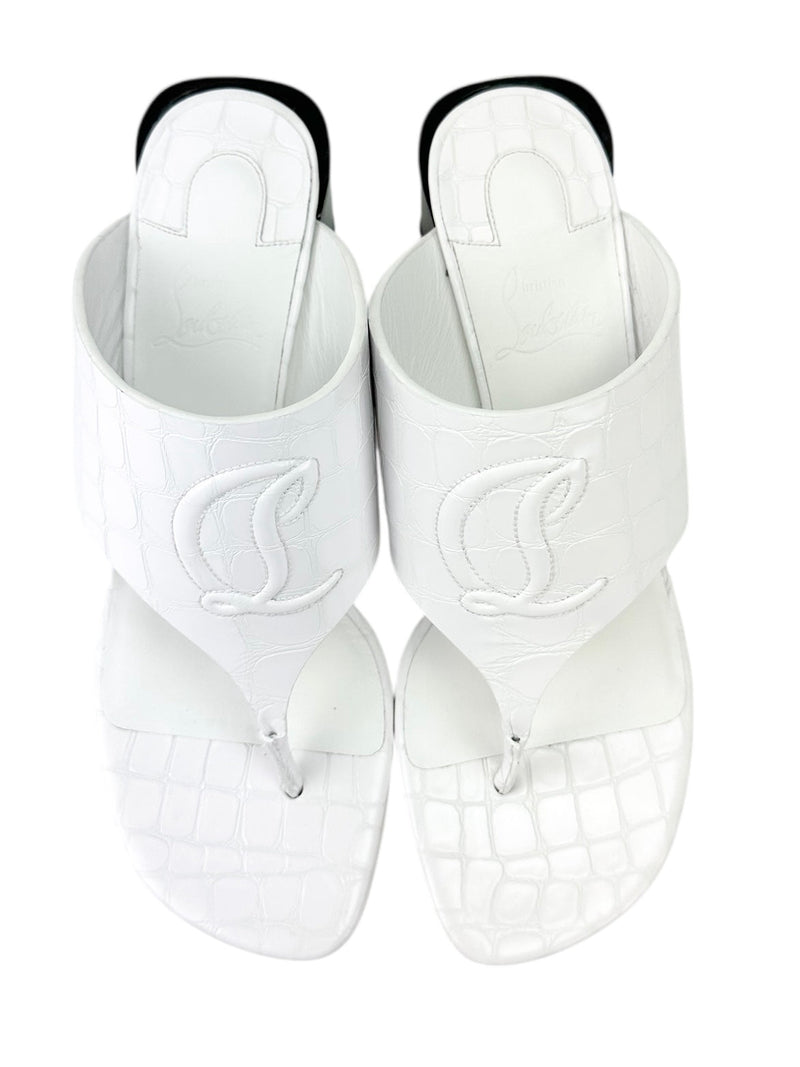 Christian Louboutin White Crocodile Embossed 55 Mule Sandals Size 39