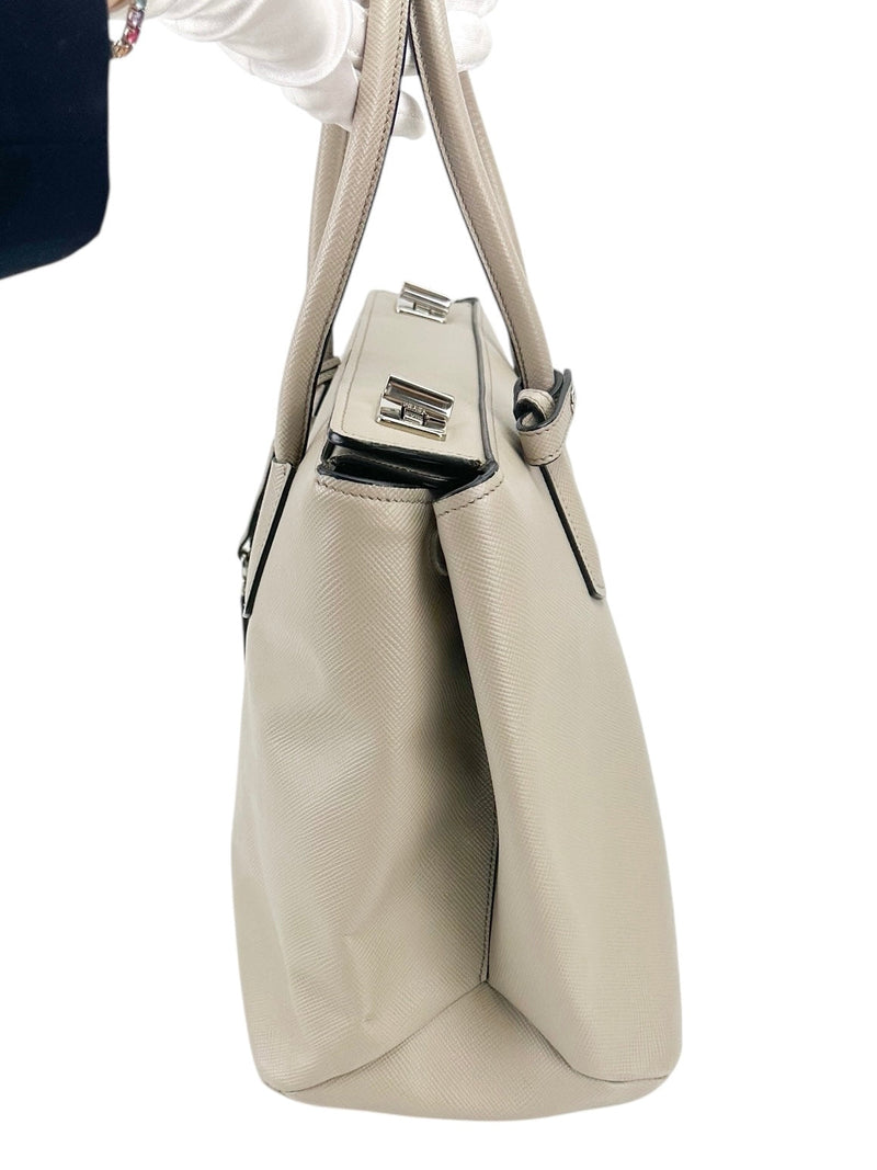 Prada Grey Saffiano Leather Medium Turnlock Handbag