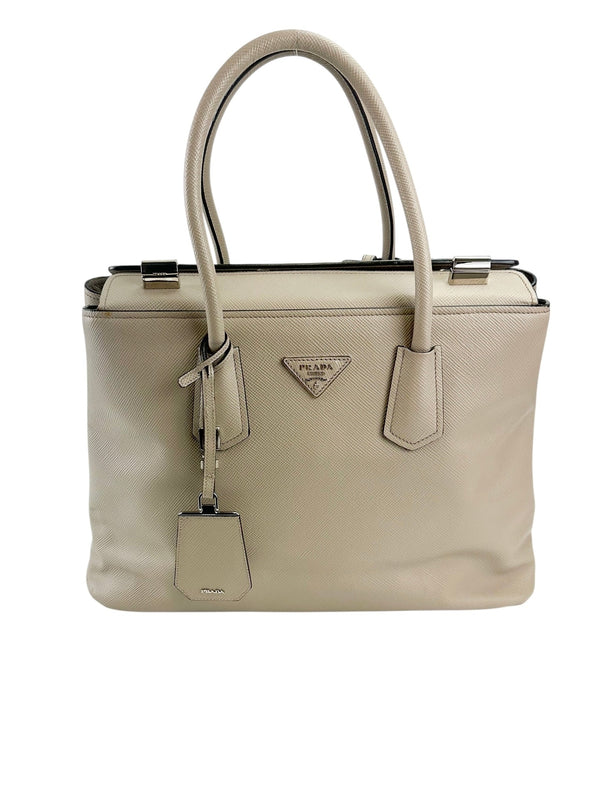 Prada Grey Saffiano Leather Medium Turnlock Handbag