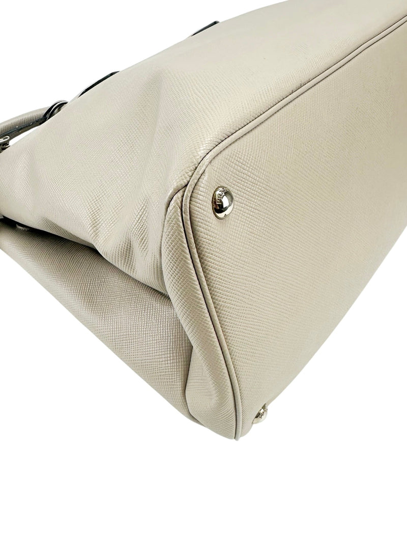 Prada Grey Saffiano Leather Medium Turnlock Handbag