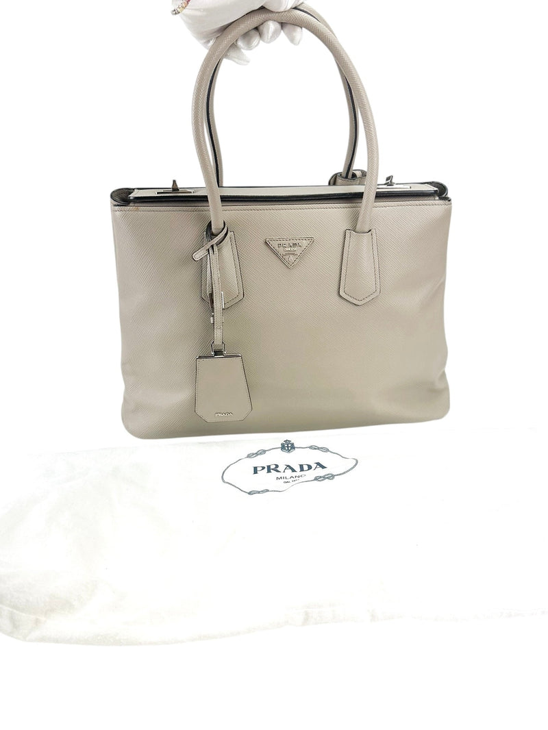 Prada Grey Saffiano Leather Medium Turnlock Handbag