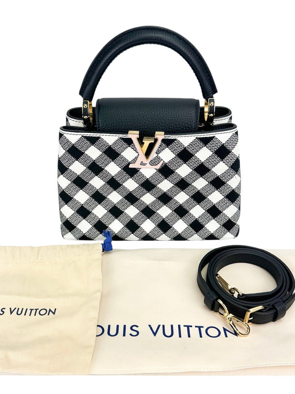 Louis Vuitton Black & White Vichy Print BB Capucines