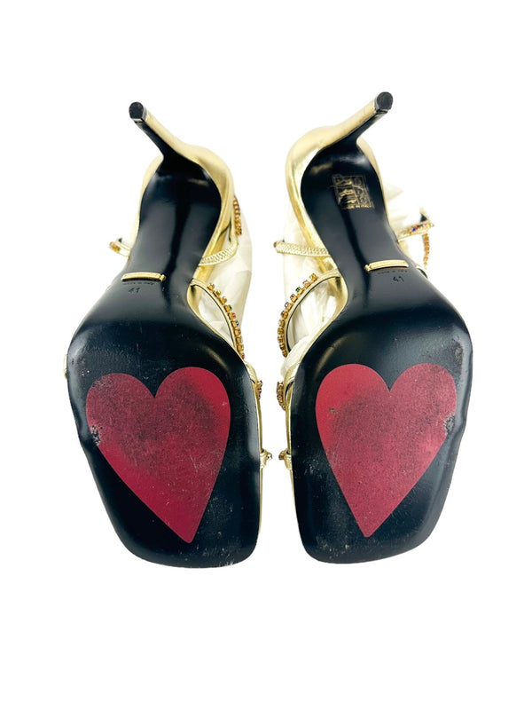 Gucci Gold Nappa Crystal Carmen Heels Size 41