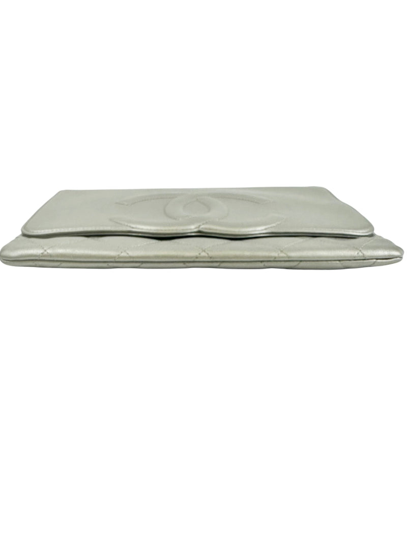 Chanel Silver Quilted Timeless CC Clutch