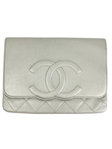 Chanel Silver Quilted Timeless CC Clutch
