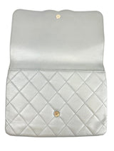 Chanel Silver Quilted Timeless CC Clutch