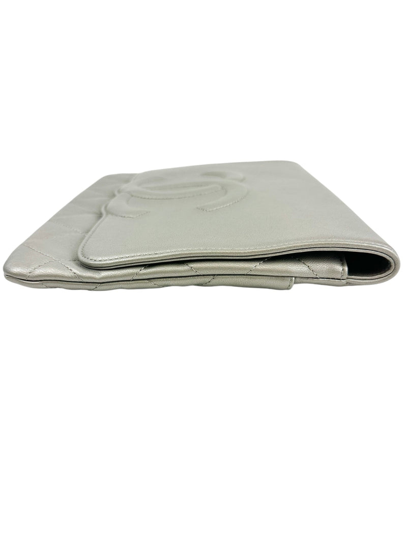 Chanel Silver Quilted Timeless CC Clutch