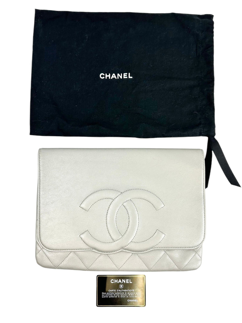 Chanel Silver Quilted Timeless CC Clutch