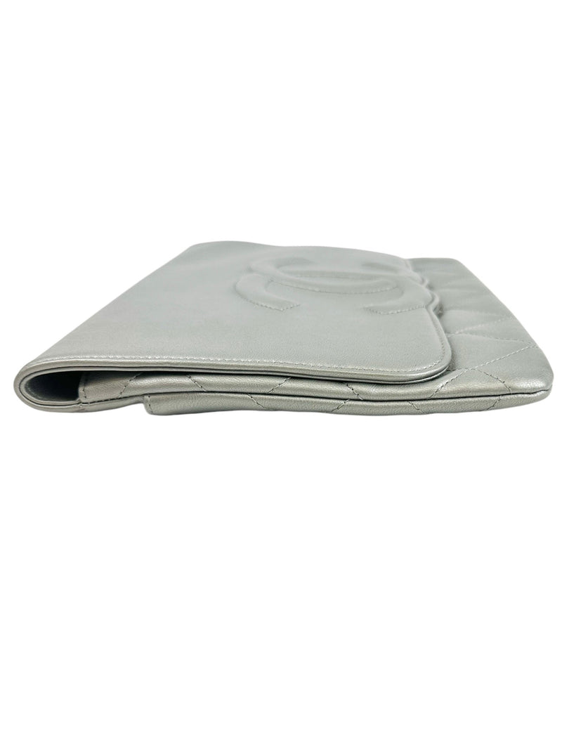 Chanel Silver Quilted Timeless CC Clutch