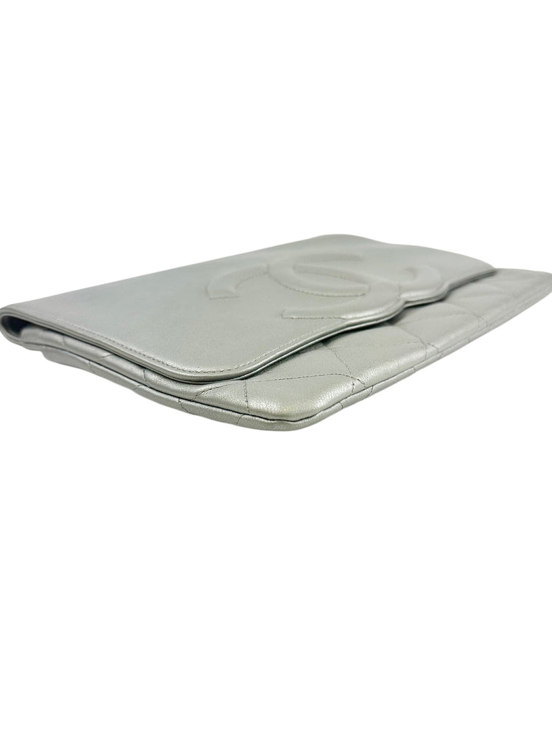 Chanel Silver Quilted Timeless CC Clutch