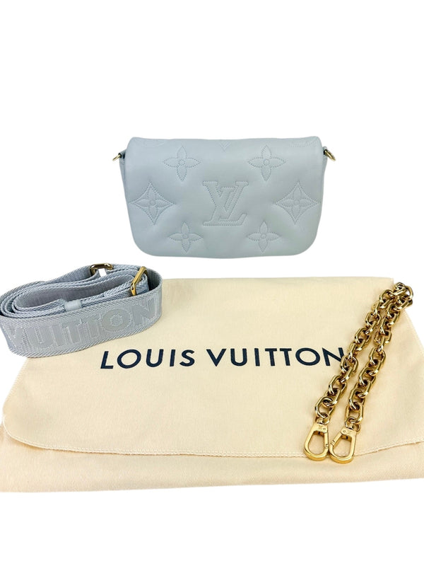 Louis Vuitton Blue Calfskin Bubblegram Wallet on Strap