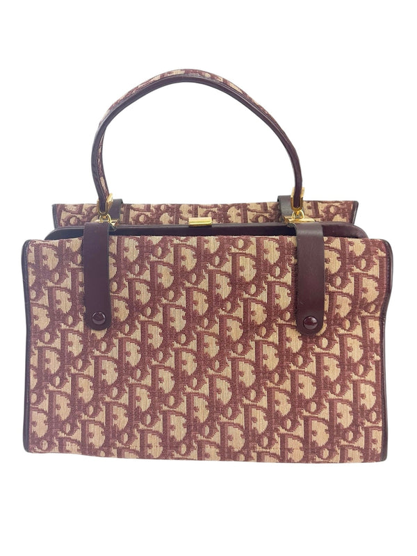 Christian Dior Burgundy Trotter Canvas Top Handle Bag