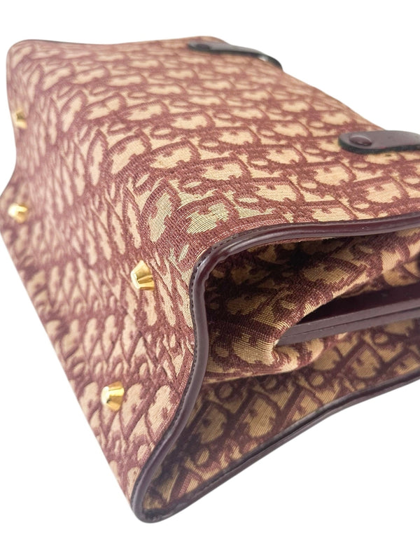 Christian Dior Burgundy Trotter Canvas Top Handle Bag