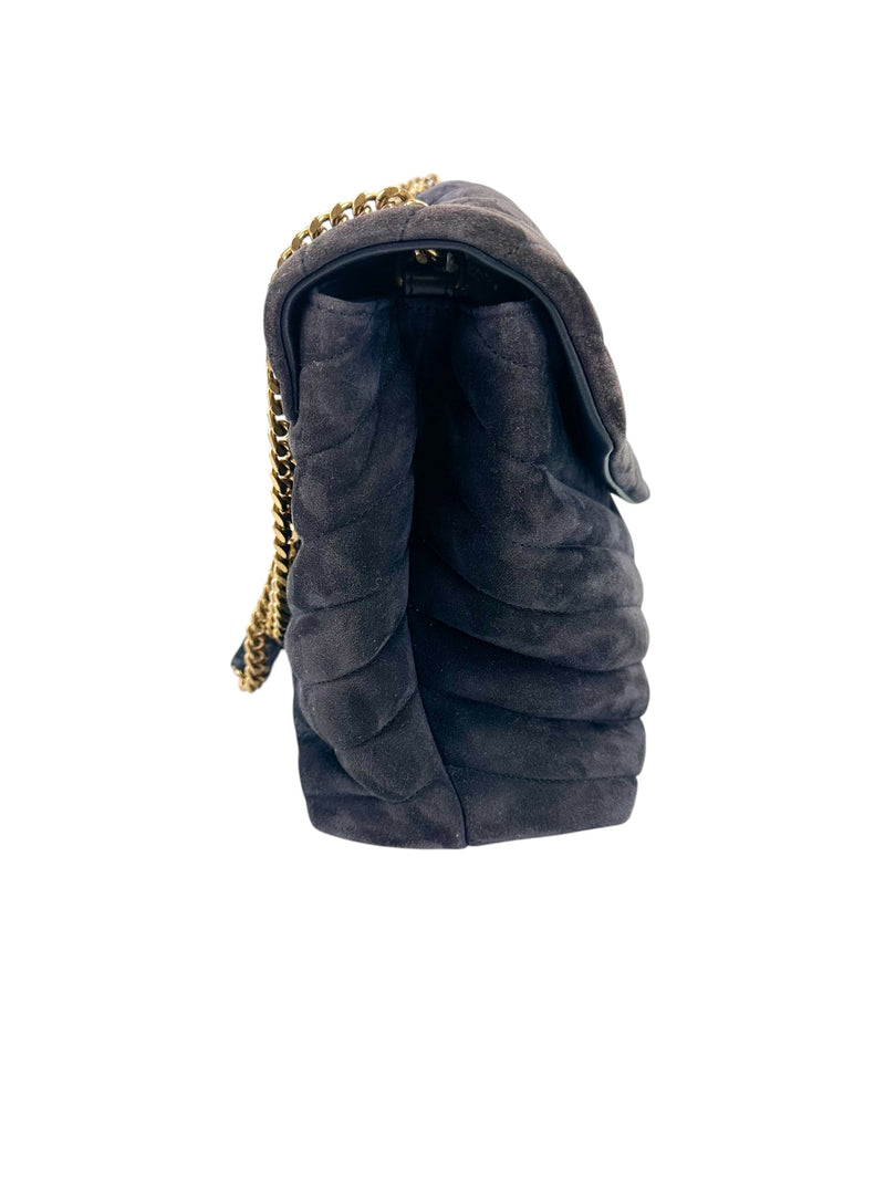 Saint Laurent Deep Purple Suede LouLou Medium Shoulder Bag