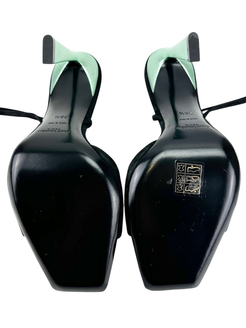 Saint Laurent Black Paz 105 Leather Sandals with Ankle Laces Size 38.5