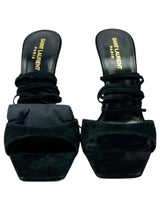 Saint Laurent Black Paz 105 Leather Sandals with Ankle Laces Size 38.5