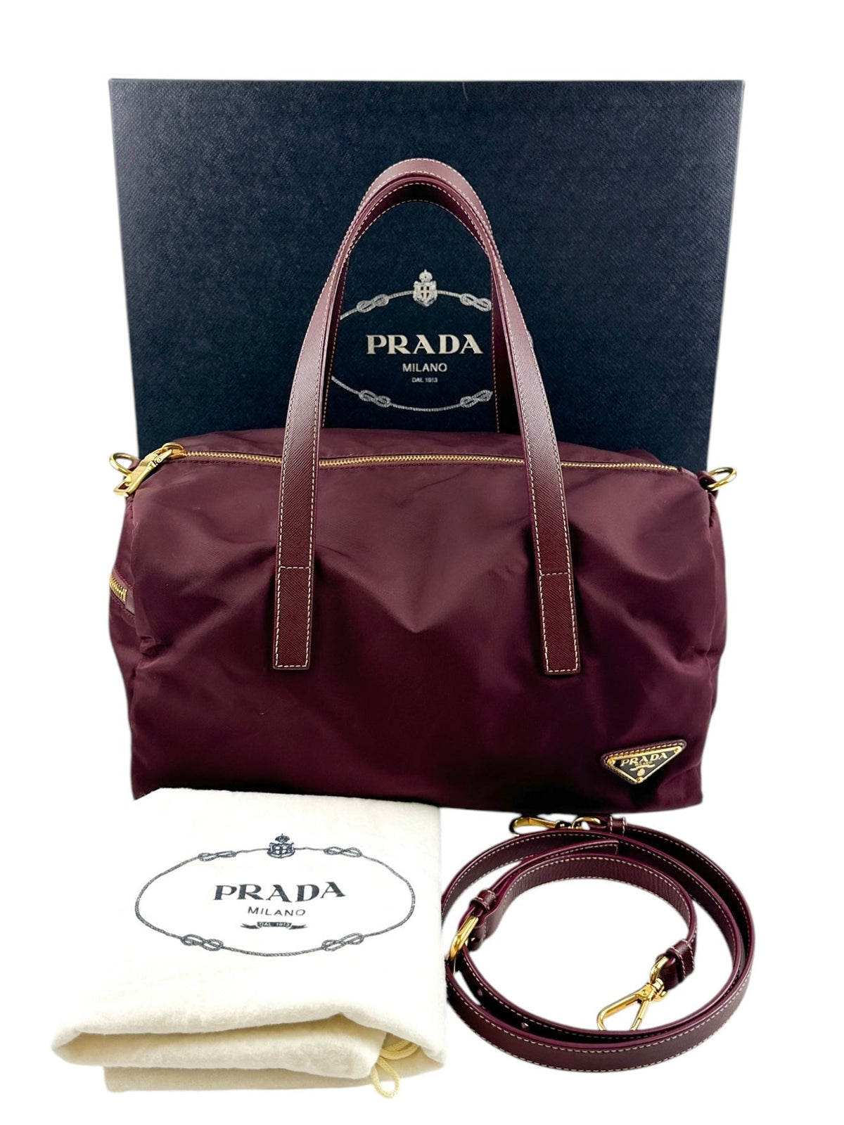 Prada Burgundy Bordeaux Nylon Handbag Season 2 Consign
