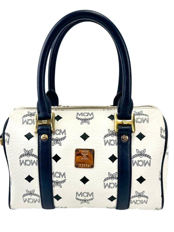 MCM White Visetos Mini Boston Crossbody