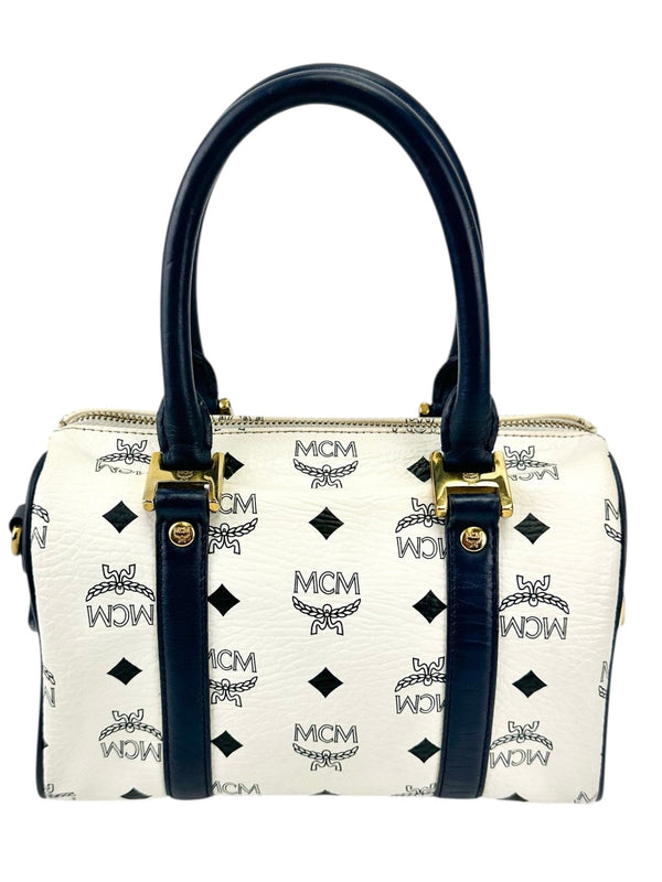 MCM White Visetos Mini Boston Crossbody