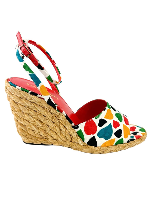 Saint Laurent Printed (Hearts) Espadrilles Paloma Platforms Size 39