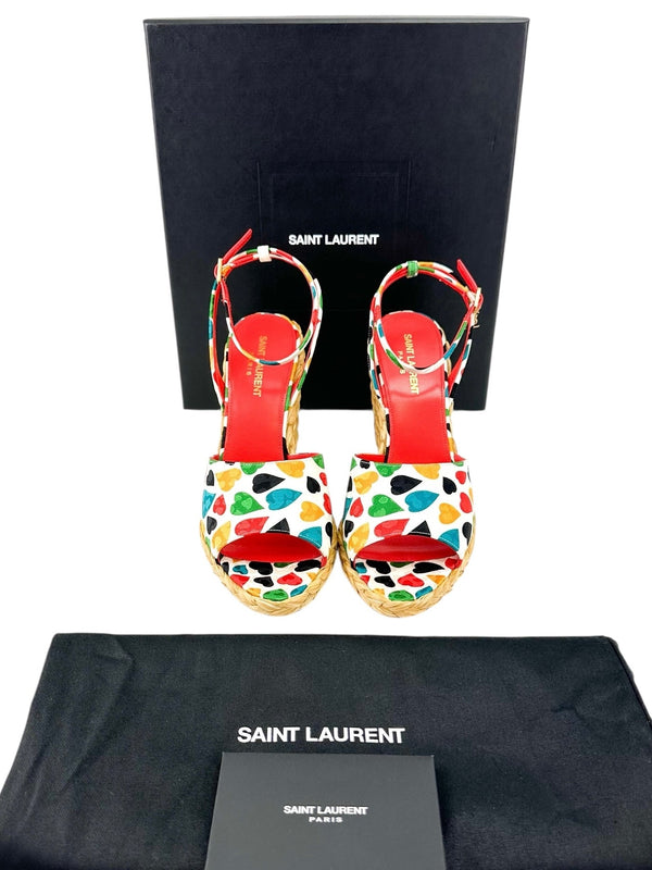 Saint Laurent Printed (Hearts) Espadrilles Paloma Platforms Size 39