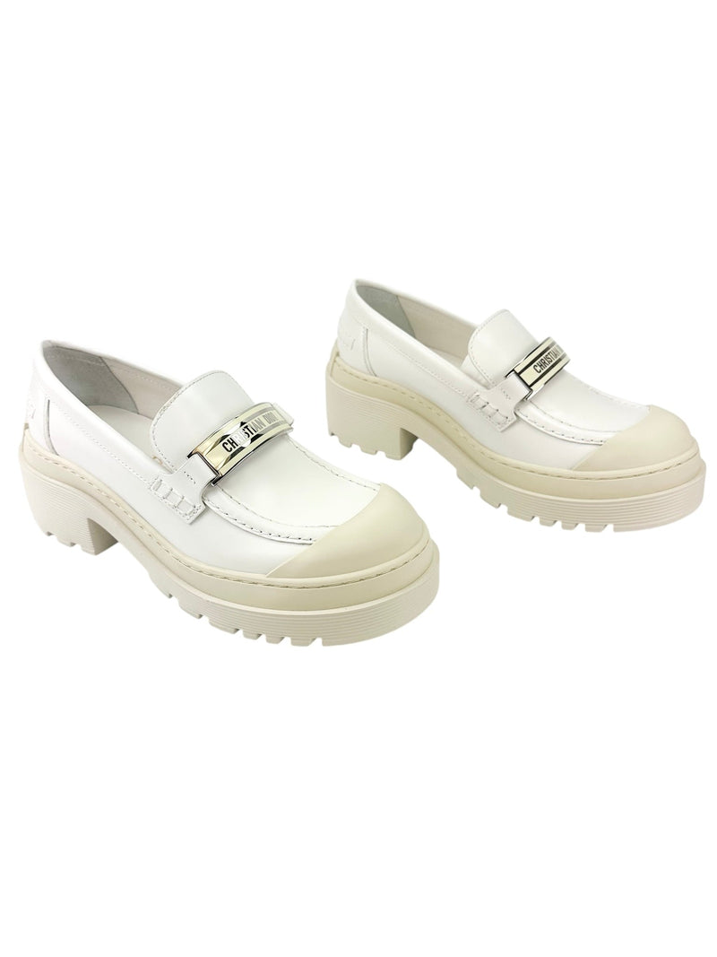 Christian Dior Cream Leather Code Loafers Size 36.5