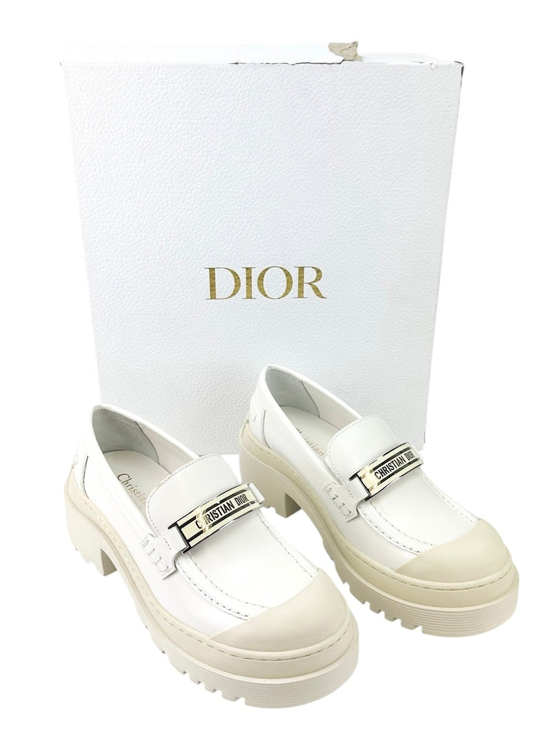 Christian Dior Cream Leather Code Loafers Size 36.5