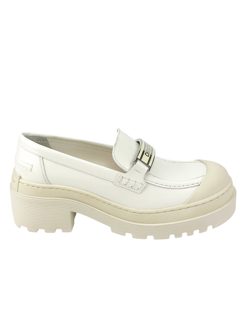 Christian Dior Cream Leather Code Loafers Size 36.5